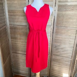 Talbots Ponte Tie Waist Belted Sweatheart Sheath Dress Red Sz 4